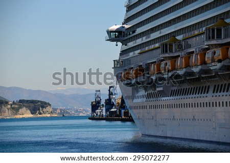 huge cruise ship with bridge of captain