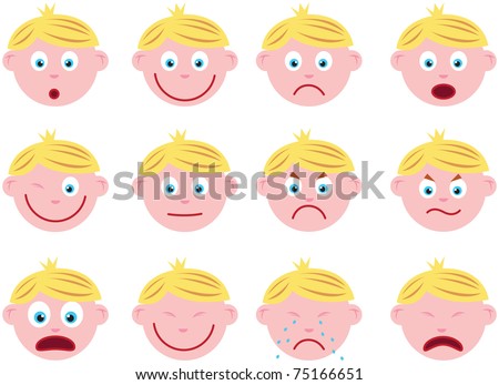 Set of cartoon boy  with various emotions and gestures, vector