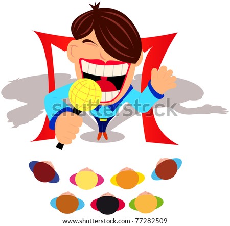 stock vector Vector cartoon illustration of a male pop star singer with a stock vector Vector cartoon illustration of a male pop star singer with a