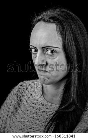 angry woman, black and white portrait with copy space