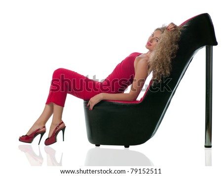 woman in an elegant dress sitting on a chair with the original design, isolated background