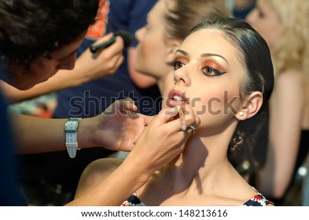 BUCHAREST, ROMANIA - JUNE 12: Make-up session at Bucharest Fashion Week in June 12, 2013 in Bucharest, Romania