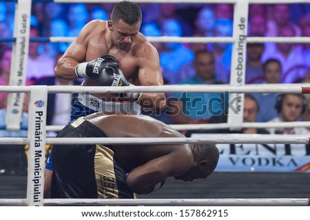 GALATI, ROMANIA - AUGUST 23: Danny Williams  got knocked out by Marcin Recowski fight at the WBO Heavyweight title,  on August 23, 2013, in Galati, Romania.