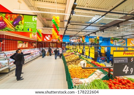 GALATI, ROMANIA - NOVEMBER 21: Photos at Hypermarket Carrefour grand oppening in Galati, Romania on November 21, 2013.