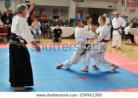 GALATI, ROMANIA - MAY 30: Contestants participating in the European Karate Championship Fudokan 2014 in Galati, Romania on May 30, 2014.