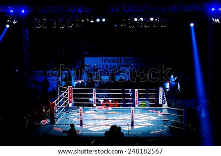 GALATI, ROMANIA - DECEMBER 21: Empty fighting ring at Superkombat World Grand Prix finals, on December 21, Galati Romania