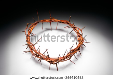 view of branches of thorns woven into a crown depicting the crucifixion on isolated background