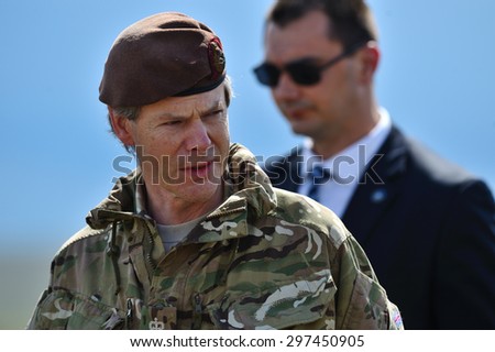 GALATI, ROMANIA - APRIL 22: General Sir Adrian Bradshaw, deputy supreme commander of Allied Forces in Europe in military polygon in the exercise Smardan Wind Spring 15 Galati, Romania, 22 April 2015