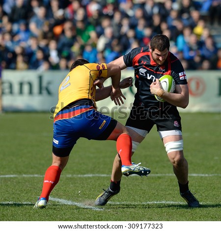 BUCHAREST, ROMANIA - MARCH 21: Unidentified rugby players during Romania vs Georgia in European Nations Cup at National Stadium, score 7-26, on March 21 , 2015 in Bucharest, Romania