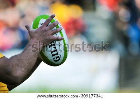 BUCHAREST, ROMANIA - MARCH 21: Unidentified rugby player during Romania vs Georgia in European Nations Cup at National Stadium, score 7-26, on March 21 , 2015 in Bucharest, Romania