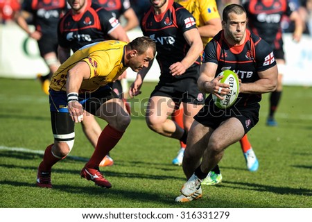 BUCHAREST, ROMANIA - MARCH 21: Unidentified rugby players during Romania vs Georgia in European Nations Cup at National Stadium, score 7-26, on March 21 , 2015 in Bucharest, Romania