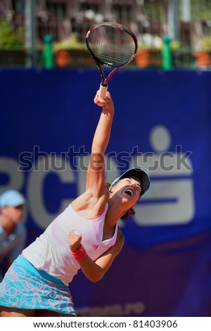 BUCHAREST, ROMANIA - JULY 19: Romanian tennis player Sorana Carstea in action during BCR Open Ladies on July 19, 2011 in Bucharest, Romania