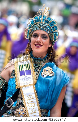 ALICANTE, SPAIN - JUNE 8: Unidentified participants at Fiesta Moros and Cristianos, costume parade on the streets of Alicante, June 8, 2008, Alicante, Spain