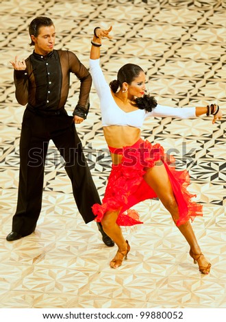 BUCHAREST, ROMANIA - MARCH 31: An unidentified dance couple in a dance pose at Dance Master, March 31, 2012 in Bucharest, Romania