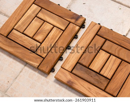 Wood Floor for decoration in the garden on the cement floor.
