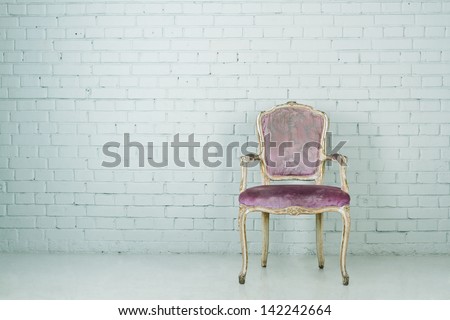 Vintage Chair In Empty Room. Copy-Space