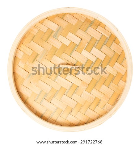 Top view of bamboo steamer isolated on white background. Chinese kitchenware