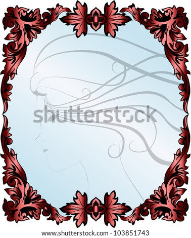 Illustration of mirror with beautiful woman silhouette