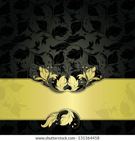 Illustration of dark and gold floral card.