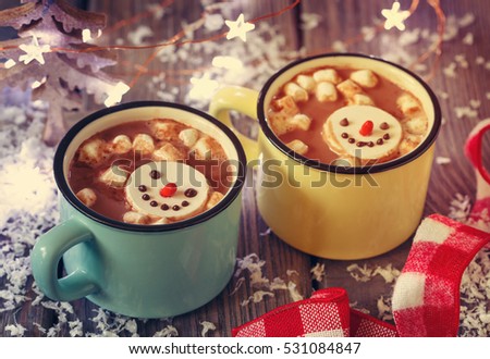 Sweet winter times drink hot chocolate with marshmallow