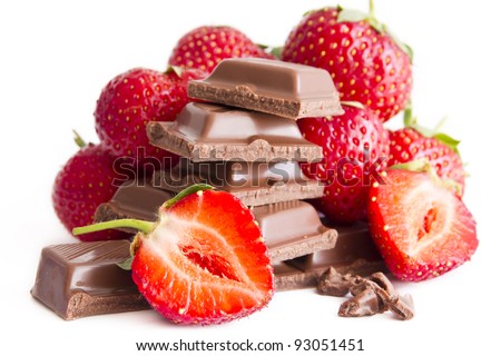 chocolate with strawberry cream on white background