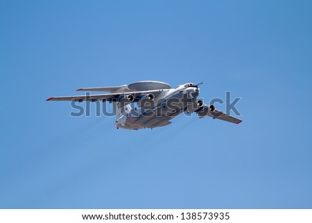 MOSCOW - MAY 9: Aerobatic demonstration AEW and control A-50 aircraft at parade devoted to 68th anniversary of victory in the Great Patriotic war on May 9, 2013 in Moscow.