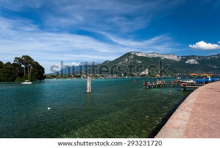 Beautiful view of Lake Annecy in French Alps, on a summer day. Haute Savoie. French Alps. France.