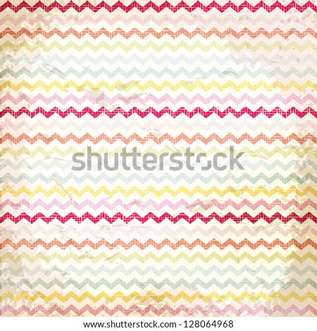 color chevron pattern on linen canvas background. Vintage rustic burlap zigzag