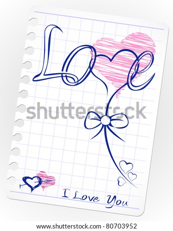 stock vector love drawing doodles card Hand drawn hearts love kiss
