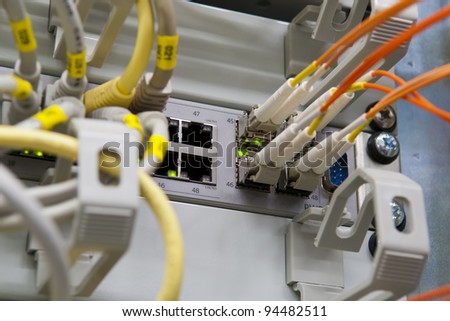 Fiber Ethernet Cable on Stock Photo   Ethernet Switch With Labeled Cables And Optical Fiber