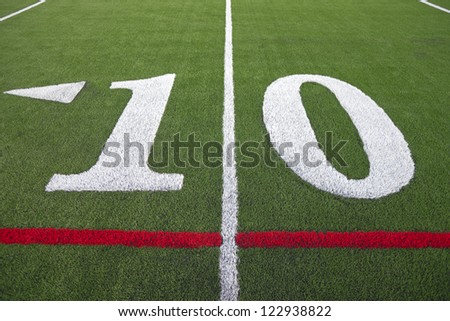 10 Yard Line on American Football Field With Artificial Turf