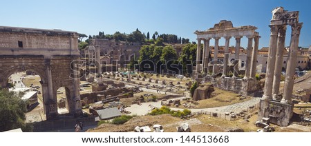 Rome, Italy. World famous landmark in the world - Roman Forum, Panoramic View