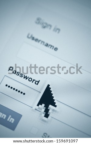 Close up of computer generated screen showing password login page