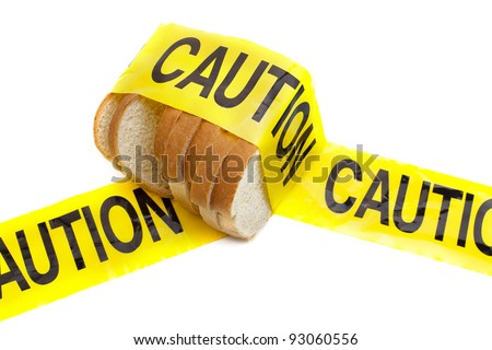 Dietary warning or gluten/wheat allergy warning (Slices of bread wrapped in yellow caution tape)