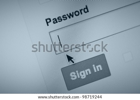 Close up of computer generated screen showing password login page
