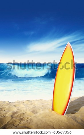 Surf board in the sand