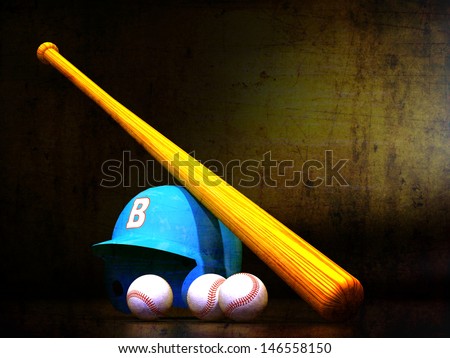 Baseball Helmet, Bat, Balls textured
