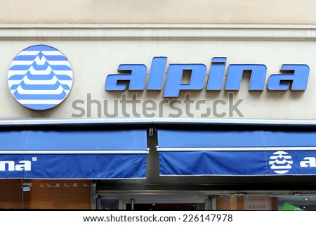 ZAGREB, CROATIA - FEBRUARY 24 : Logo of a Alpina store in city centre on February 24th, 2014 in Zagreb, Croatia. Alpina is a slovenian shoe manufacturing company.
