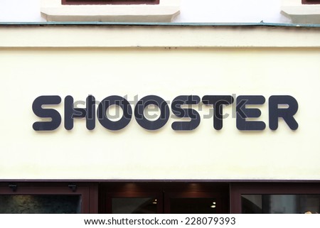 ZAGREB, CROATIA - FEBRUARY 24 : Close up of Shooster logo on the entrance of the store on February 24th, 2014 in Zagreb, Croatia. Shooster is a croatian chain of different international shoe stores.