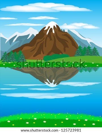 Illustration of the year landscape with mountain and river