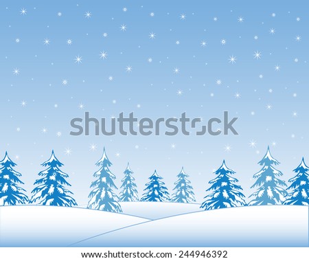 Vector illustration of the landscape with winter wood and snow