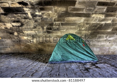 Tent for homeless in big city