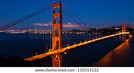 Panoramic view of the  Golden Gate bridge by night in San Francisco - USA