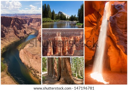 USA west coast national parks landscape collage