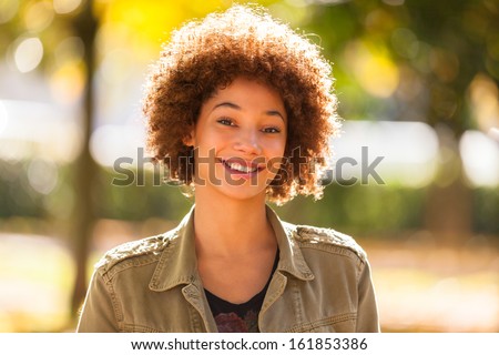 Autumn Outdoor Portrait Of Beautiful African American Young Woman - Black People