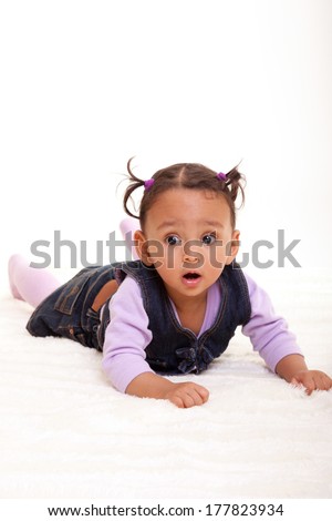 Cute little african american baby girl- Black people, isolated on white background