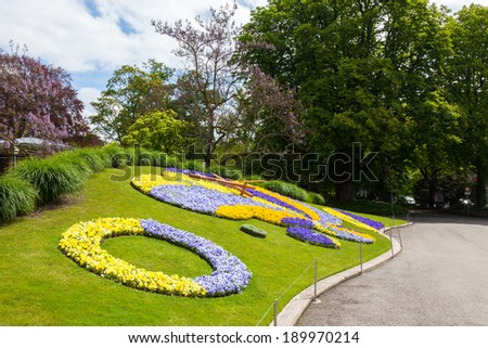 Beautiful and colorful floral clock in geneva switzerland - Swiss horology symbol
