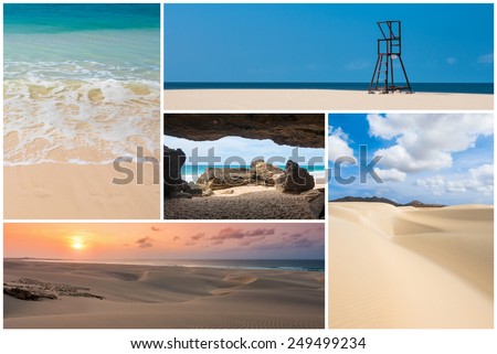 Picture montage of Boavista island landscapes  in Cape Verde archipel