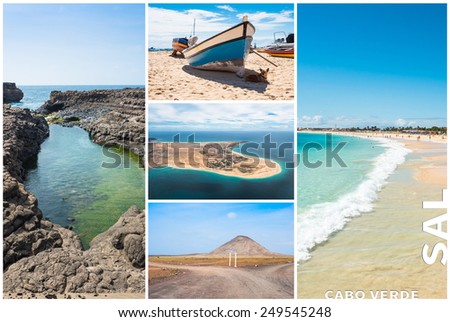 Picture montage of Sal island landscapes  in Cape Verde archipel