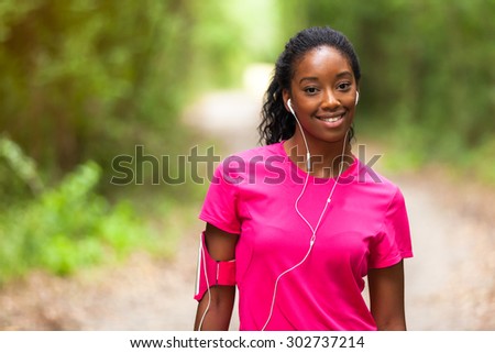 African american woman jogger portrait  - Fitness, people and healthy lifestyle
